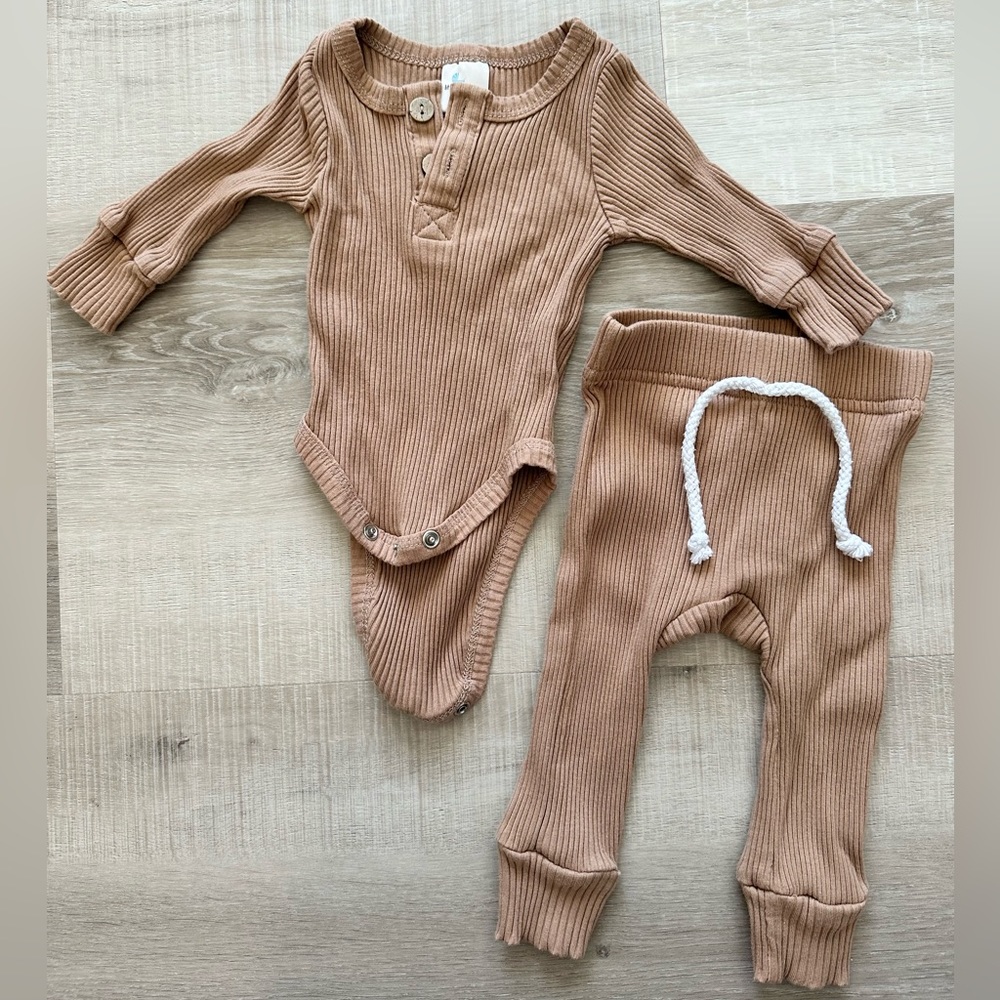 Camel Ribbed Bodysuit Set